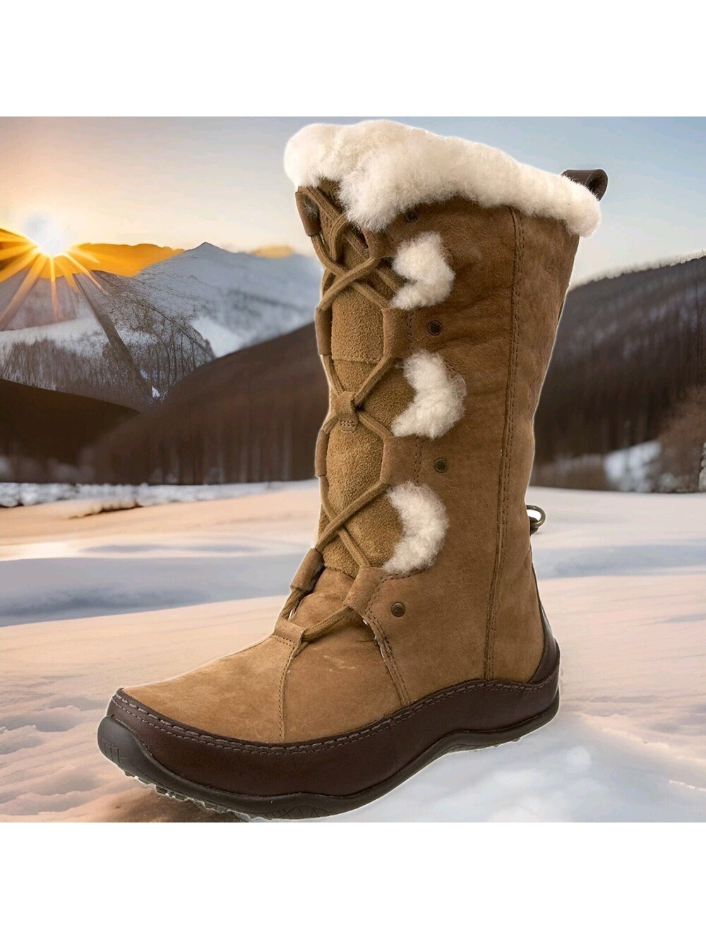 The North Face Abby III Apre Snow Winter Boots Shearling Sherpa Leather Womens 6
